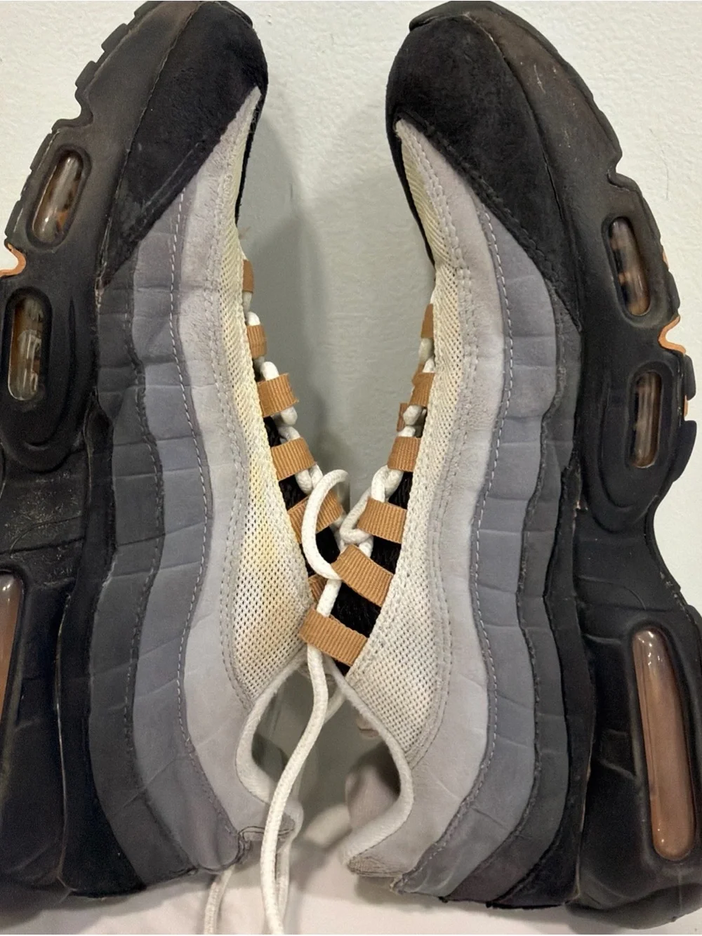 Nike Men's Black Gray Tan Air Max Sneakers with Yellow Logo